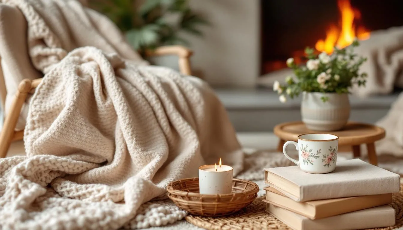 An assortment of ultimate cozy gifts for relaxation, perfect for a homebody woman.