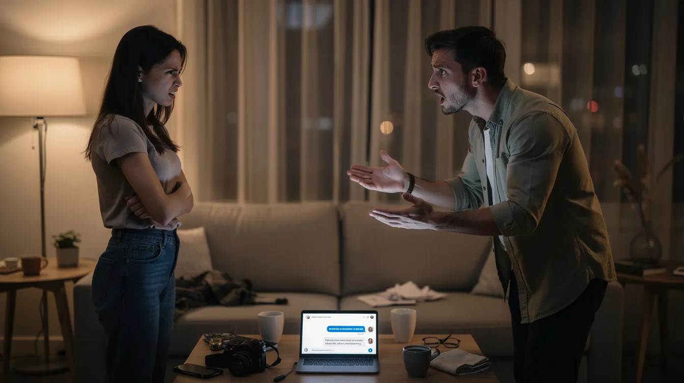 A couple is arguing, displaying clear signs of a bad date, as they seem to be on very different pages regarding their interests and values. The tension suggests a lack of common ground, which may indicate potential deal breakers for their relationship.