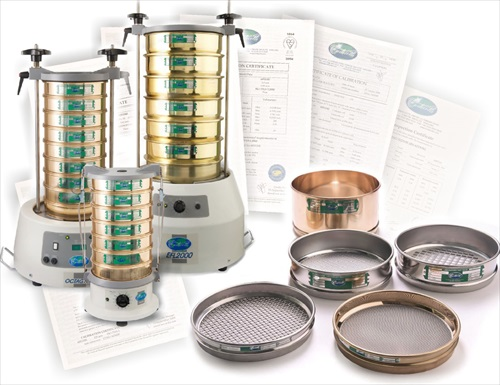 Image of digital sieve shaker and test sieves in laboratory