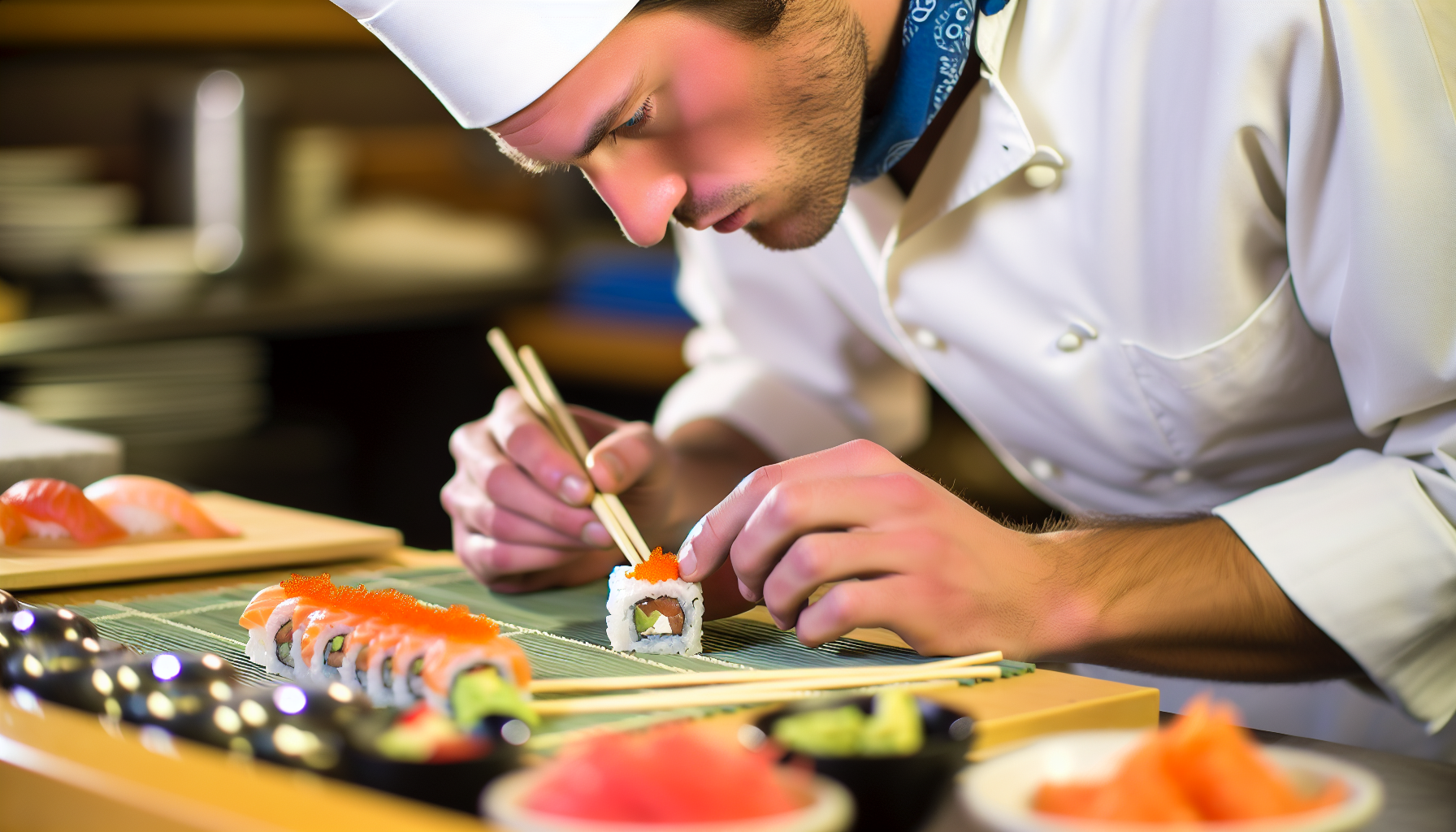 Chef preparing a creative sushi roll at Phat Boy Sushi & Kitchen