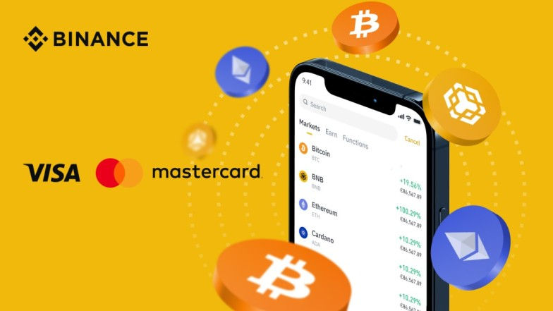 A Binance image highlighting the multi use cases being used by visa and master cards.