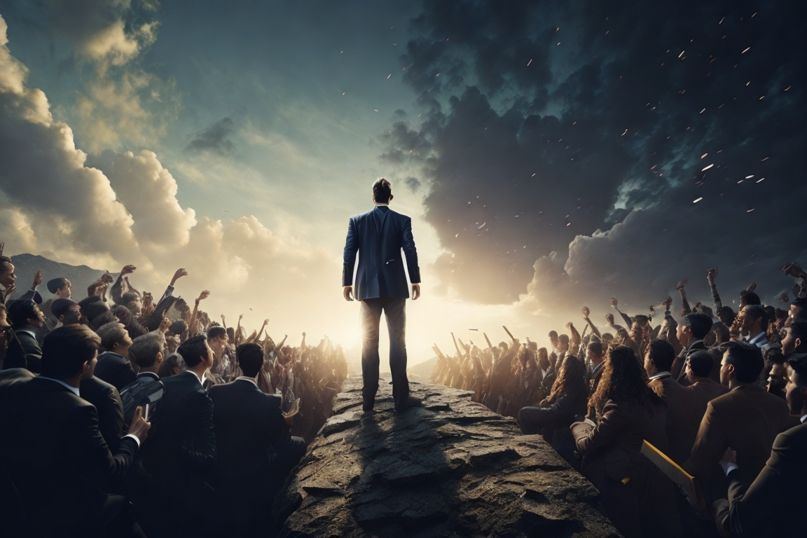 A great leader inspiring people to reach their goals