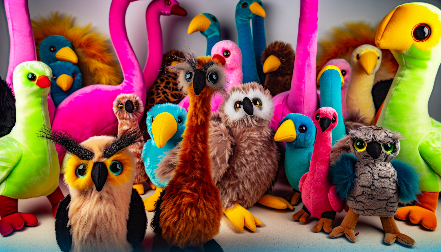 Assortment of plush toy birds