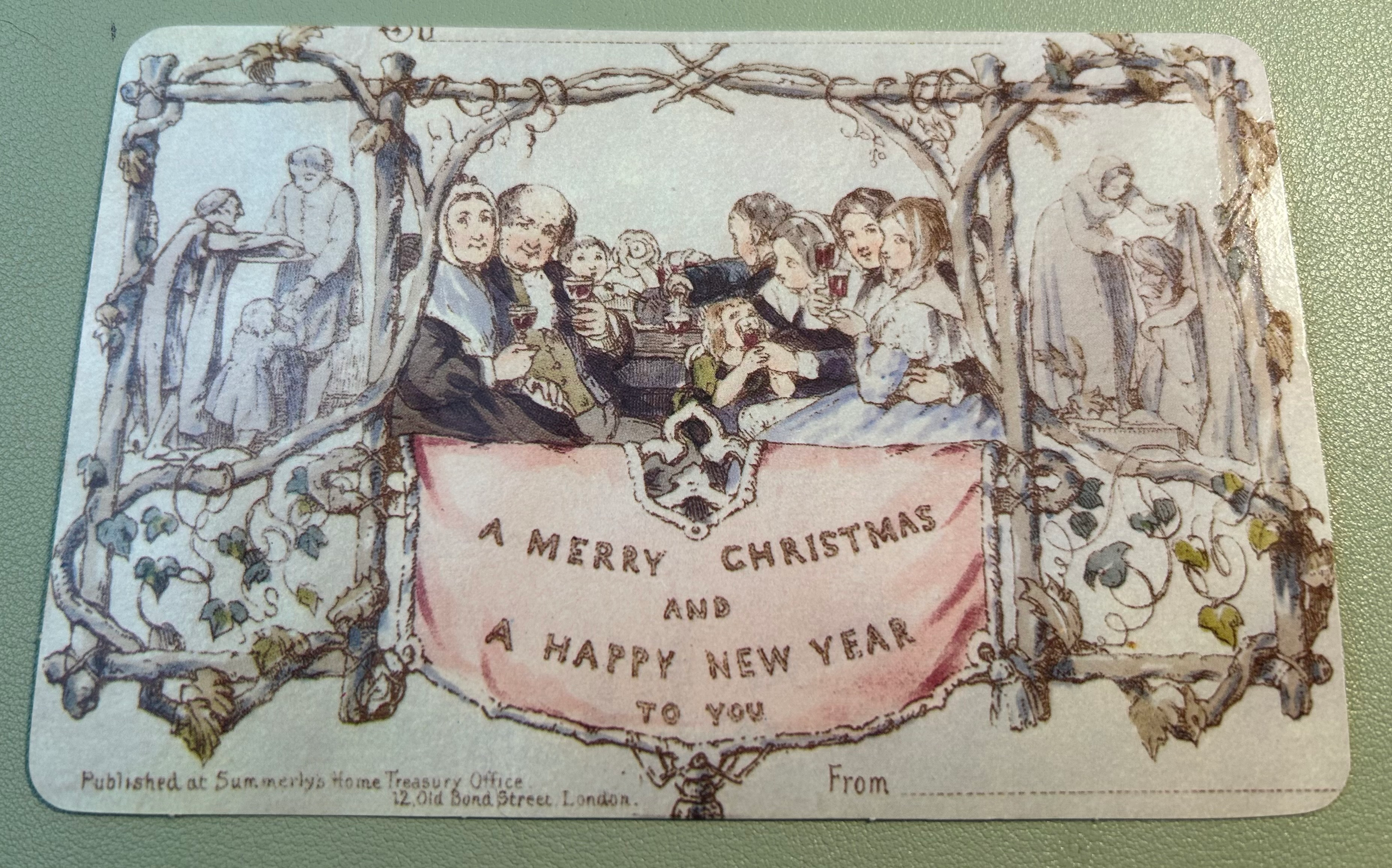 A replica of Sir Henry Cole's Christmas postcard