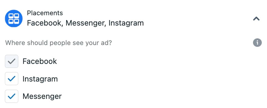 With ad sets, you can decide where your advertisement will show. You can pick Facebook, Instagram, or Messenger for your ad to be seen.