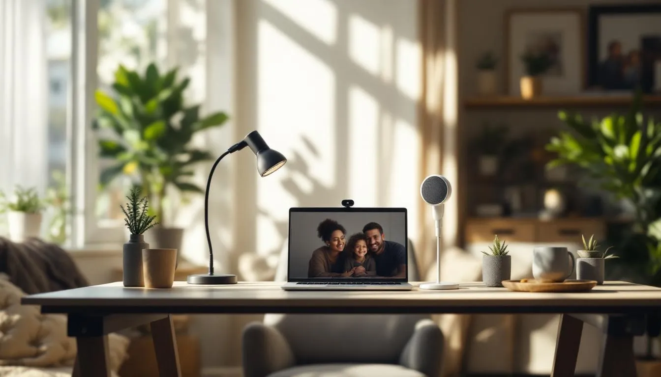 Un environnement de travail optimisé pour les réunions vidéo avec un bon éclairage.