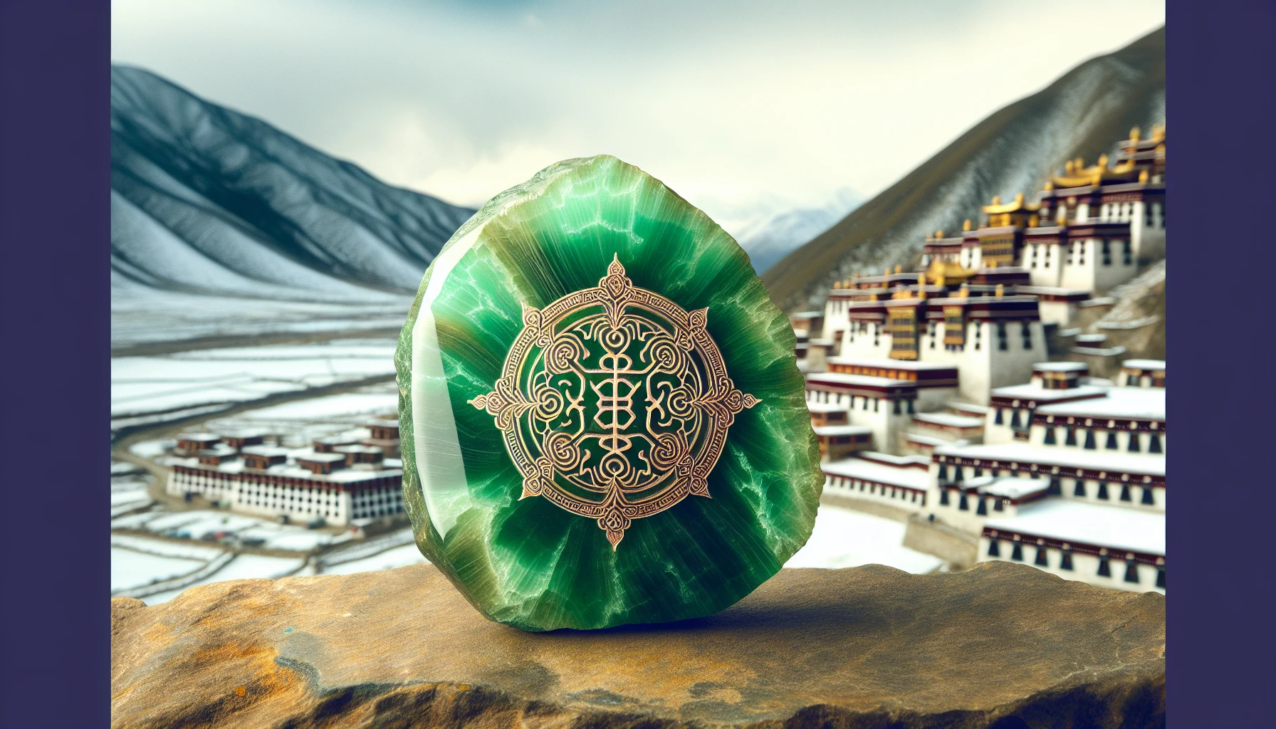 Ancient Tibetan symbol with green aventurine