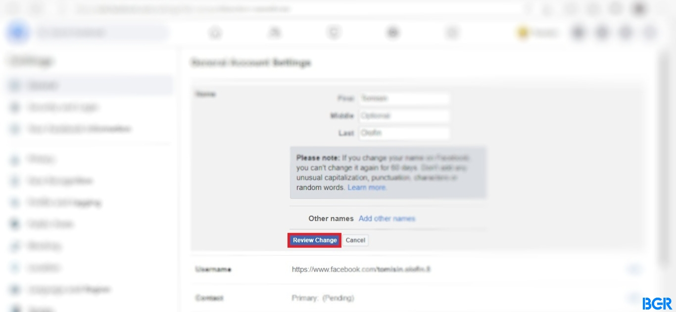 Review change to change your name on Facebook