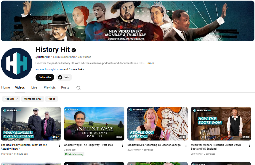 History Hit homepage.