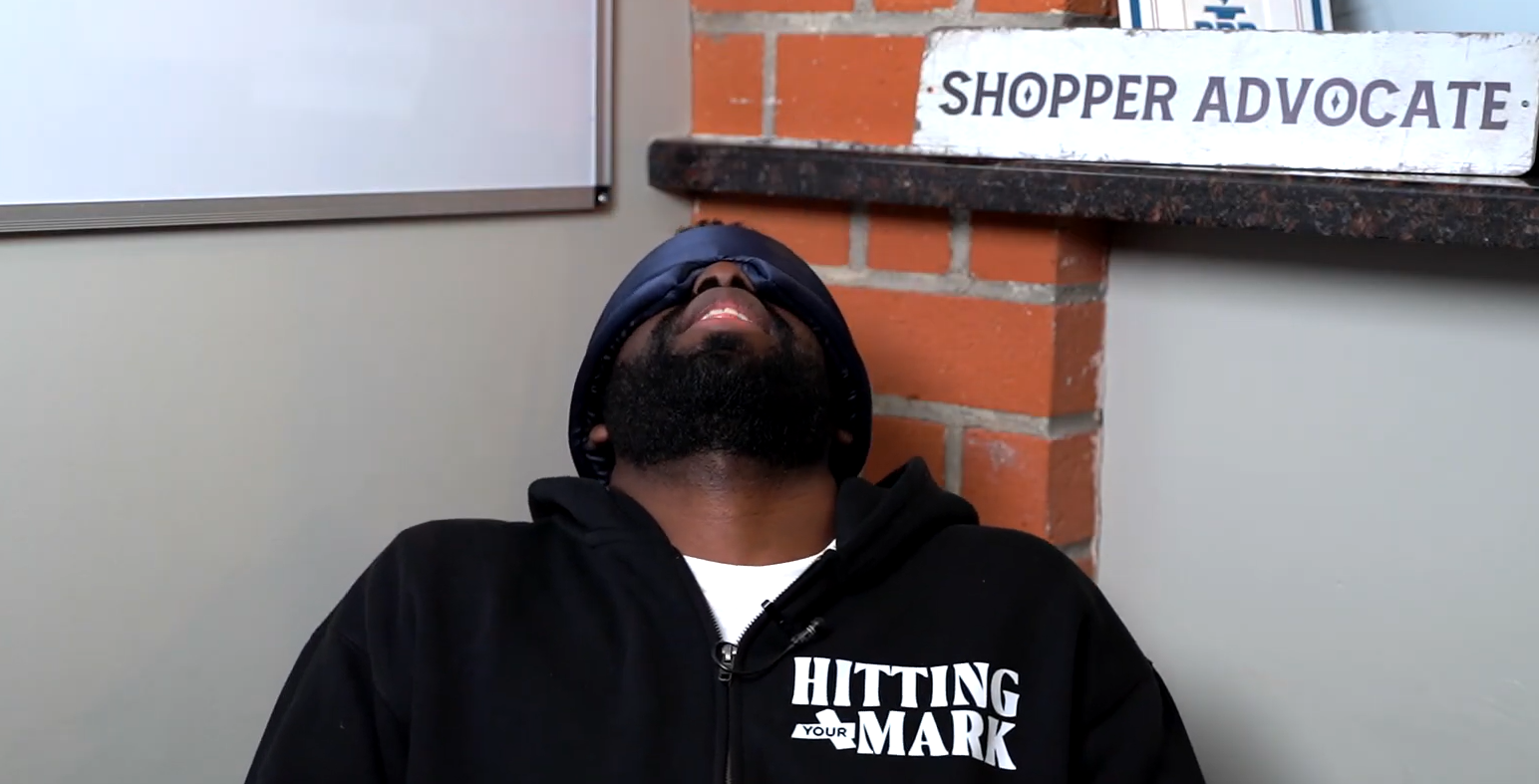 testing the drowsy sleep mask in the office