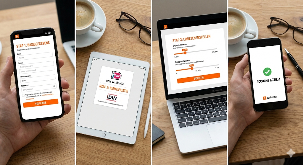 Stap-voor-stap registratie bij legale online bookmakers in Nederland: eerst basisgegevens invullen, daarna identificatie via iDIN volgens de Nederlandse Kansspelautoriteit, vervolgens limieten instellen voor verantwoord wedden en tot slot account actief om veilig online weddenschappen en live wedden te plaatsen sinds de legalisering in 2021.