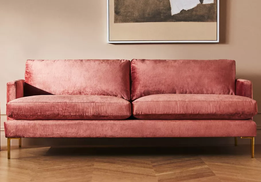 deep pink velvet sofa