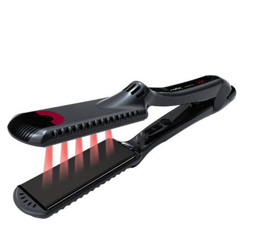 The Premium Infrared Black Titanium Flat Iron 1.5 is a high-quality hair styling tool designed for professional use.