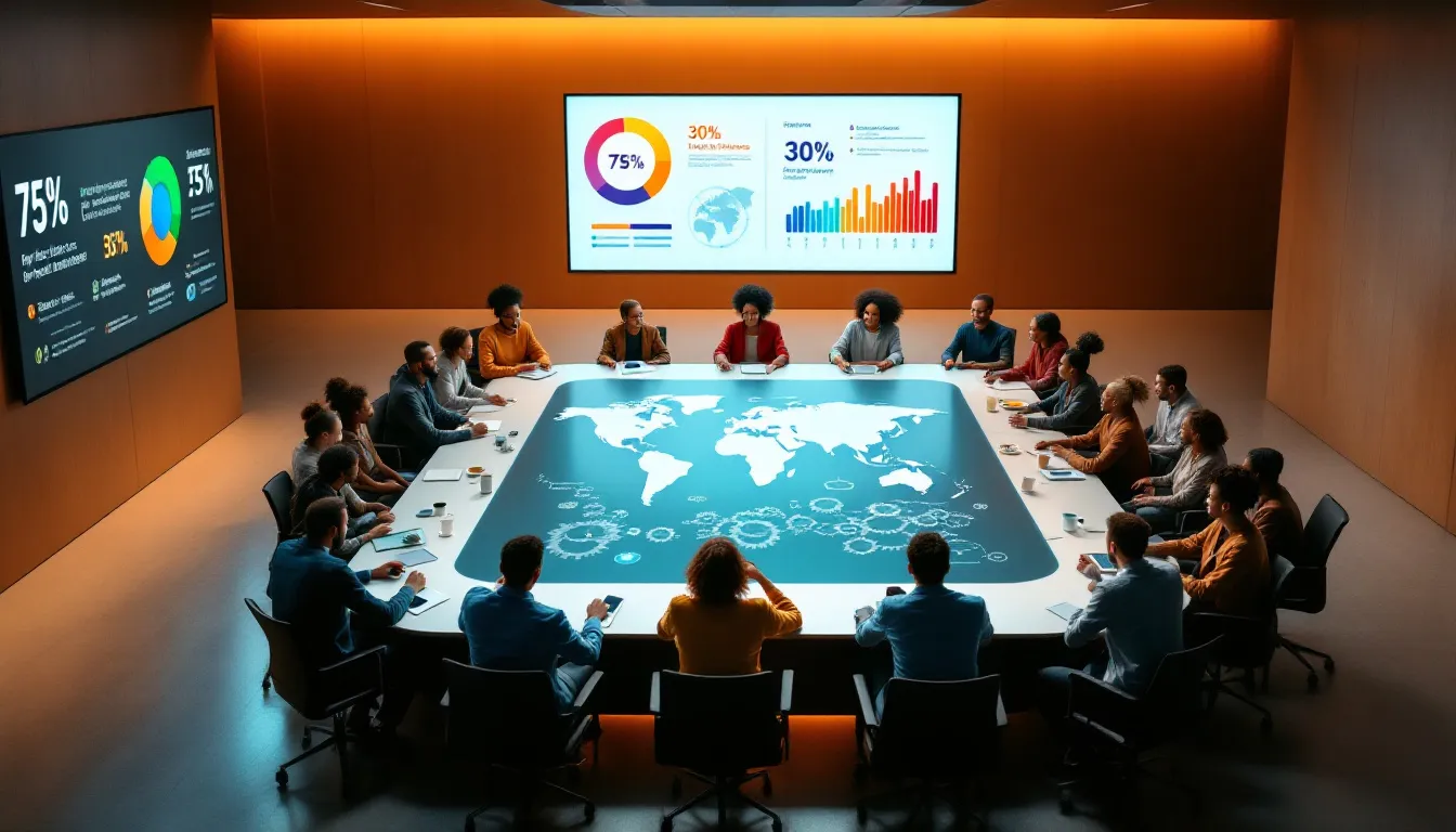 A diverse team collaborating on a project, showcasing their results.
