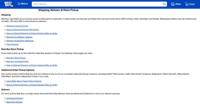 Best Buy shipping policy examples