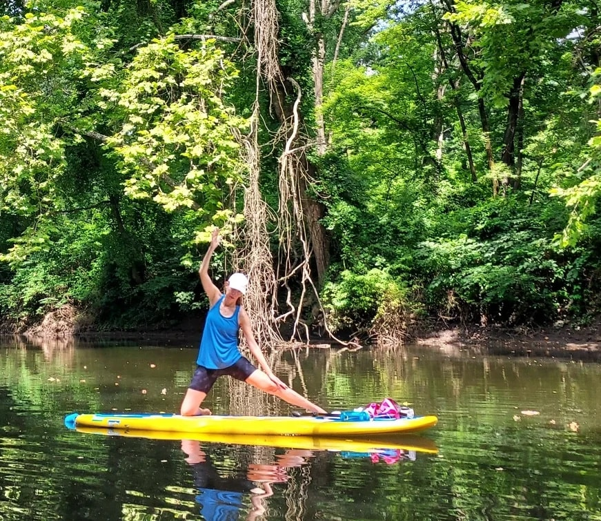 sup yoga routine on paddle board