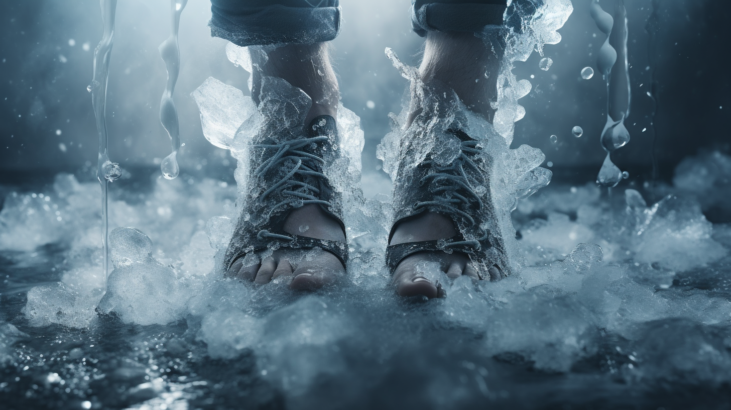 cold feet covered in ice demonstrating blood flow