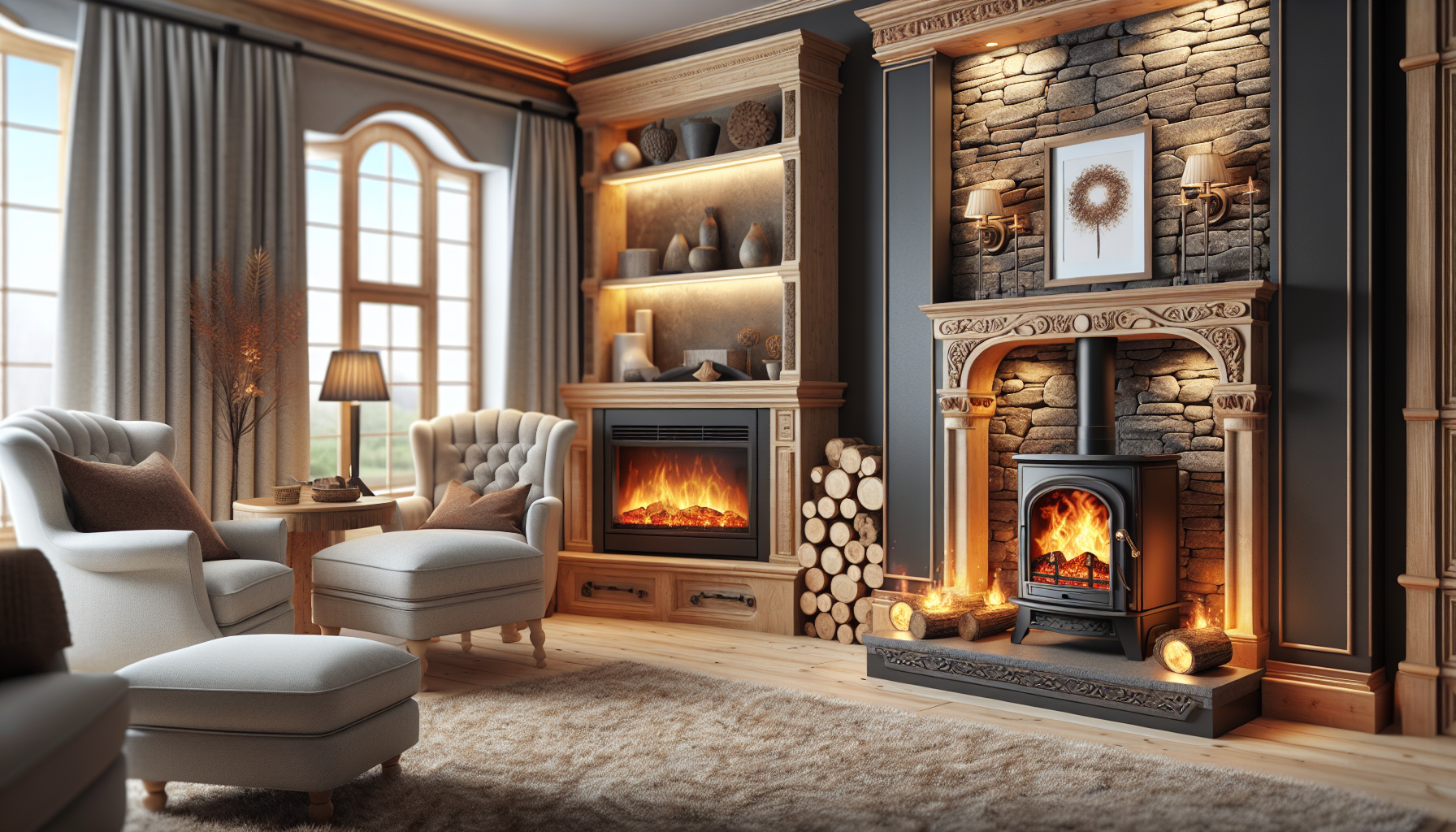 Various types of fireplaces including modern and traditional styles.