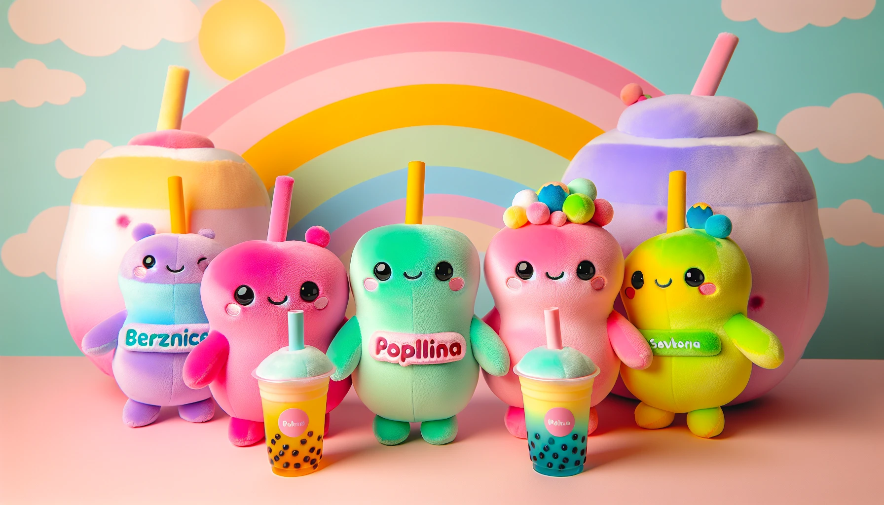 Illustration of lovable and squeezable Boba Tea Squishmallows Squad