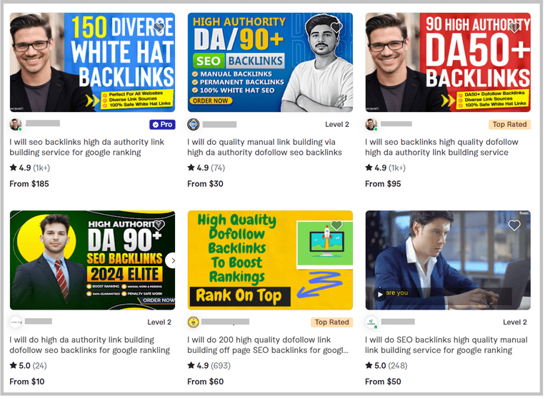 Fiverr List of Freelancers that more often than not offer low quality spammy backlinks