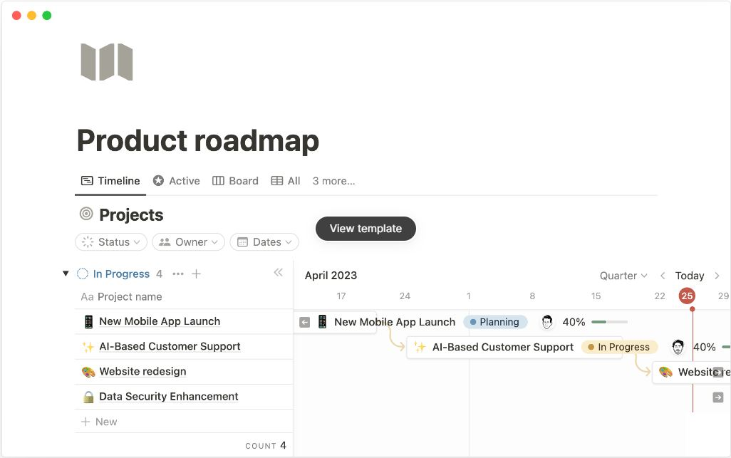 notion template - product roadmap
