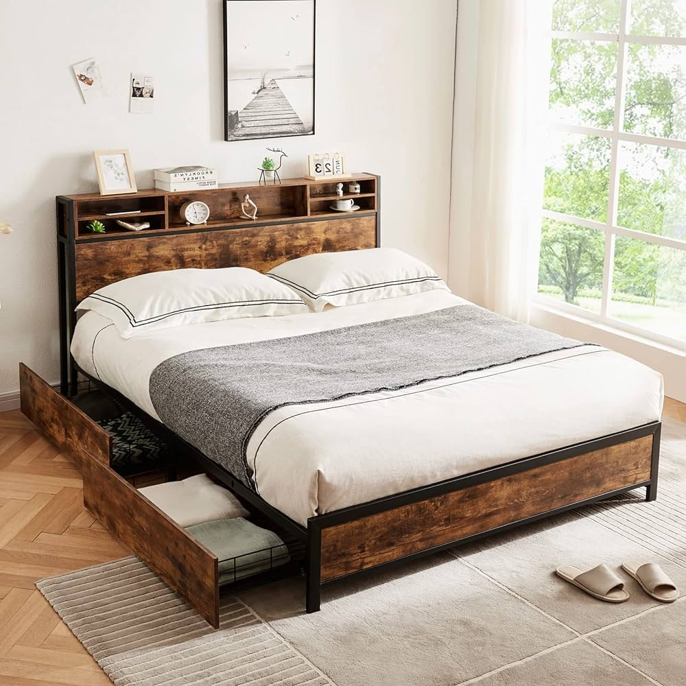Platform-style-bed-with-drawers