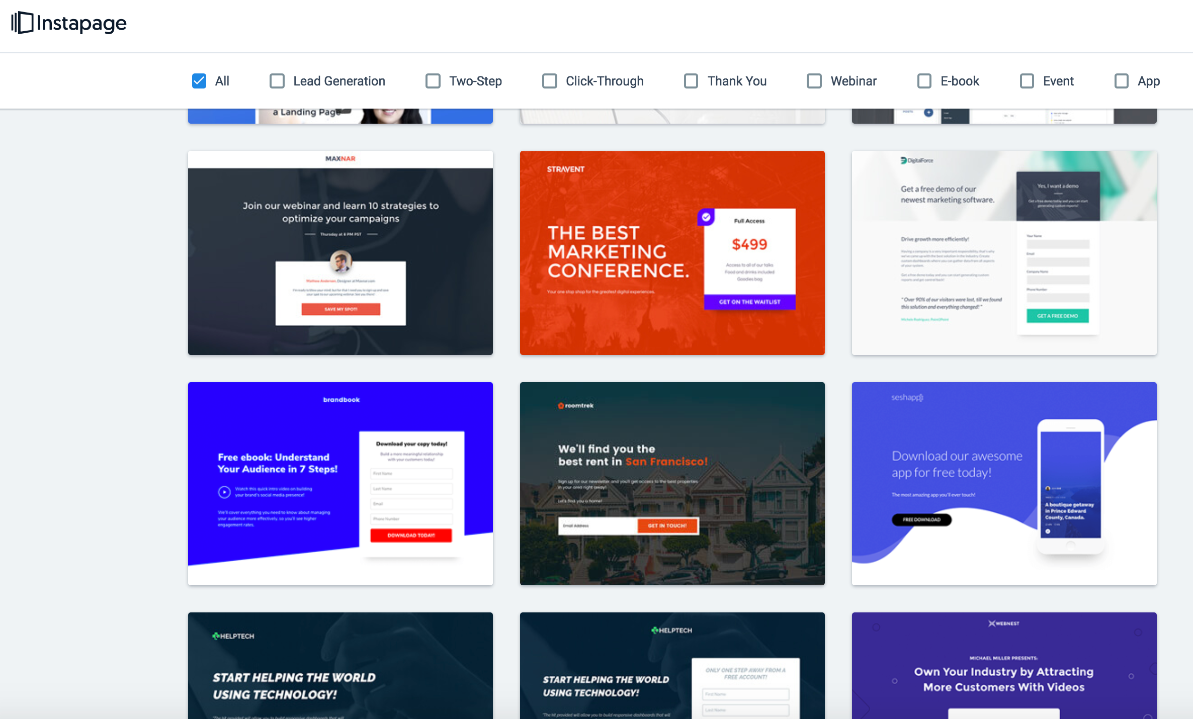 Instapage templates