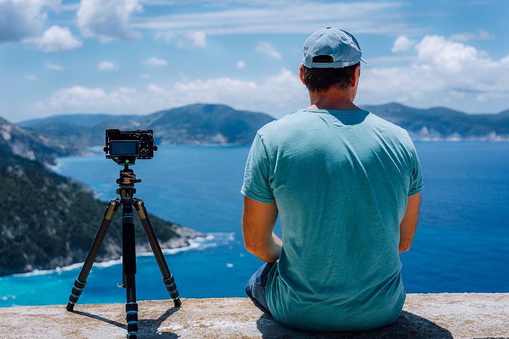 pilot travel blogger recording vlog