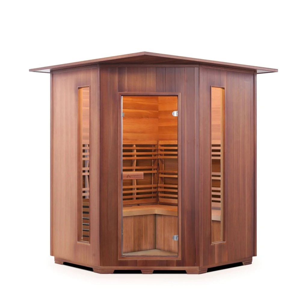 Image of the Enlighten Dry Traditional Sauna SunRise, commonly referred to as the best traditional outdoor sauna.