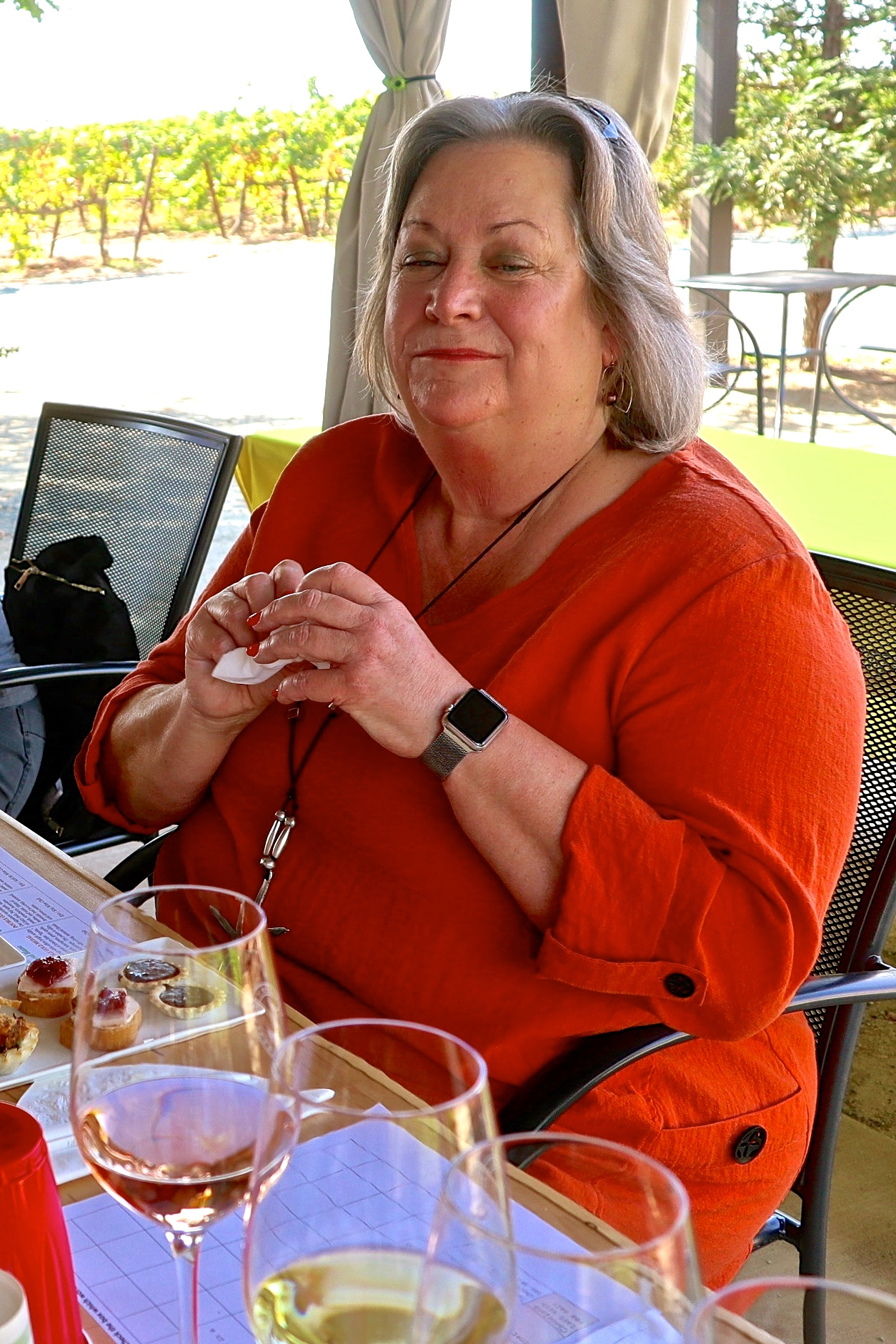 Woman enjoying a wine tasting