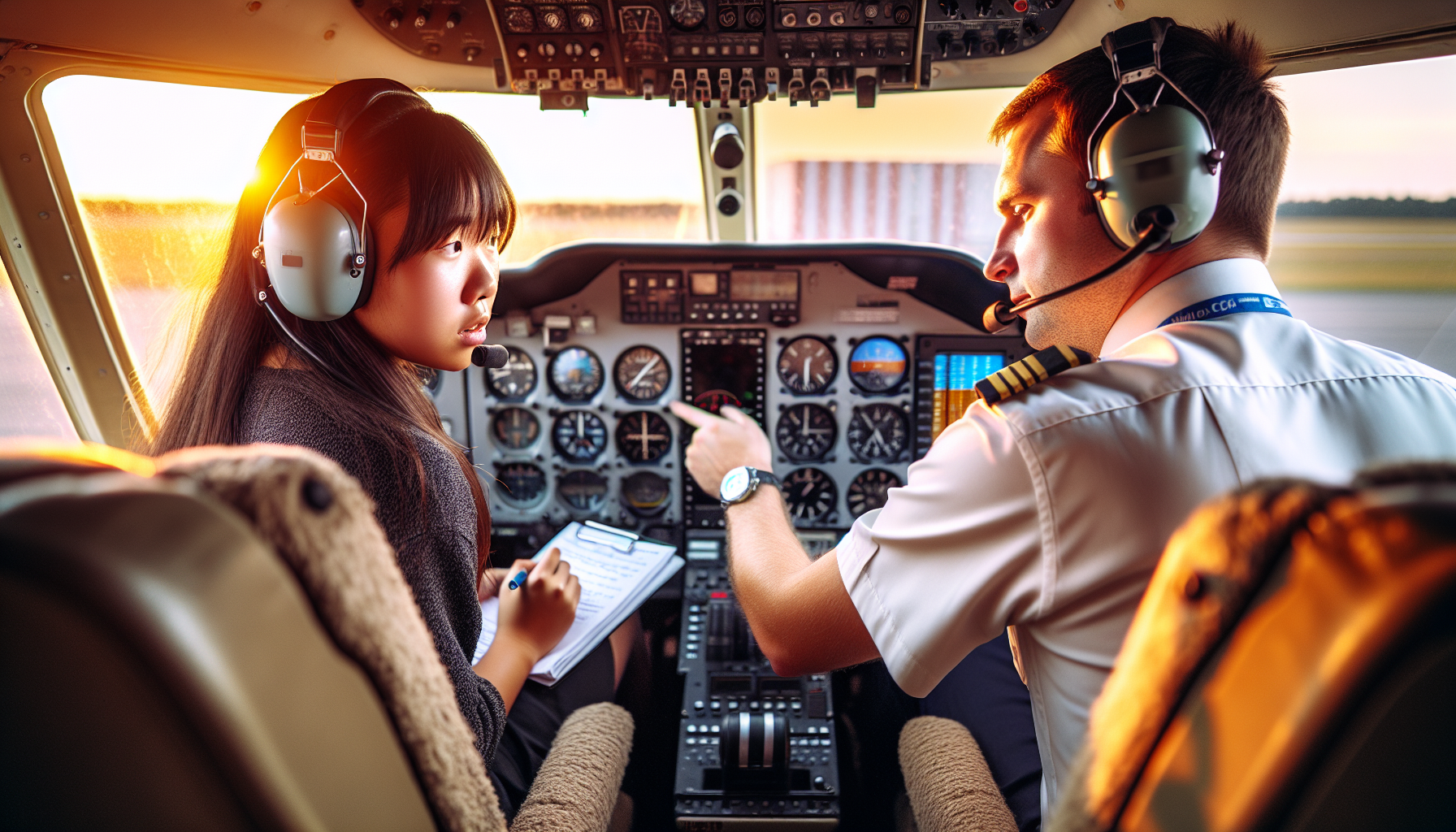 A student receiving flight instruction at a flight school