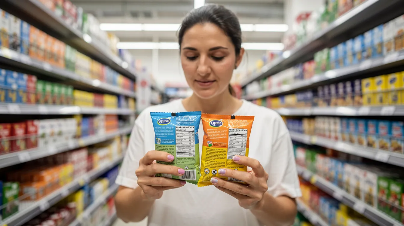 A person is standing in a well-lit store aisle, comparing the labels of two products side by side, likely assessing the health benefits and ingredients of CBD gummies as an alternative to regular alcohol consumption. The scene highlights the growing interest in choosing CBD products for relaxation and stress relief, emphasizing their potential as healthier options compared to alcoholic beverages.