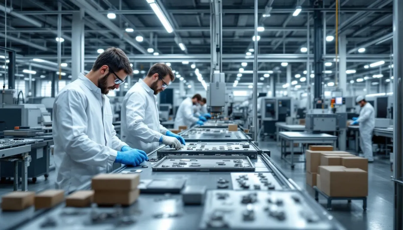 Na zdjęciu widać nowoczesną fabrykę zajmującą się produkcją breloków, gdzie maszyny CNC precyzyjnie wykonują eleganckie breloki reklamowe z wysokiej jakości materiałów. Proces produkcji obejmuje różne modele breloków, które mogą być personalizowane i dostosowane do potrzeb klientów, co czyni je idealnym gadżetem do kluczy.