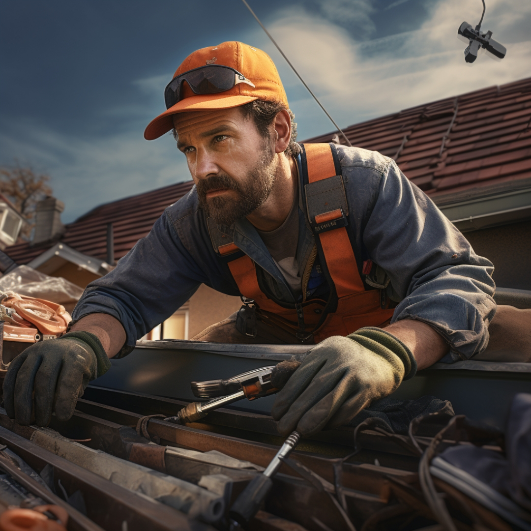 A picture of a person with tools for gutter repair
