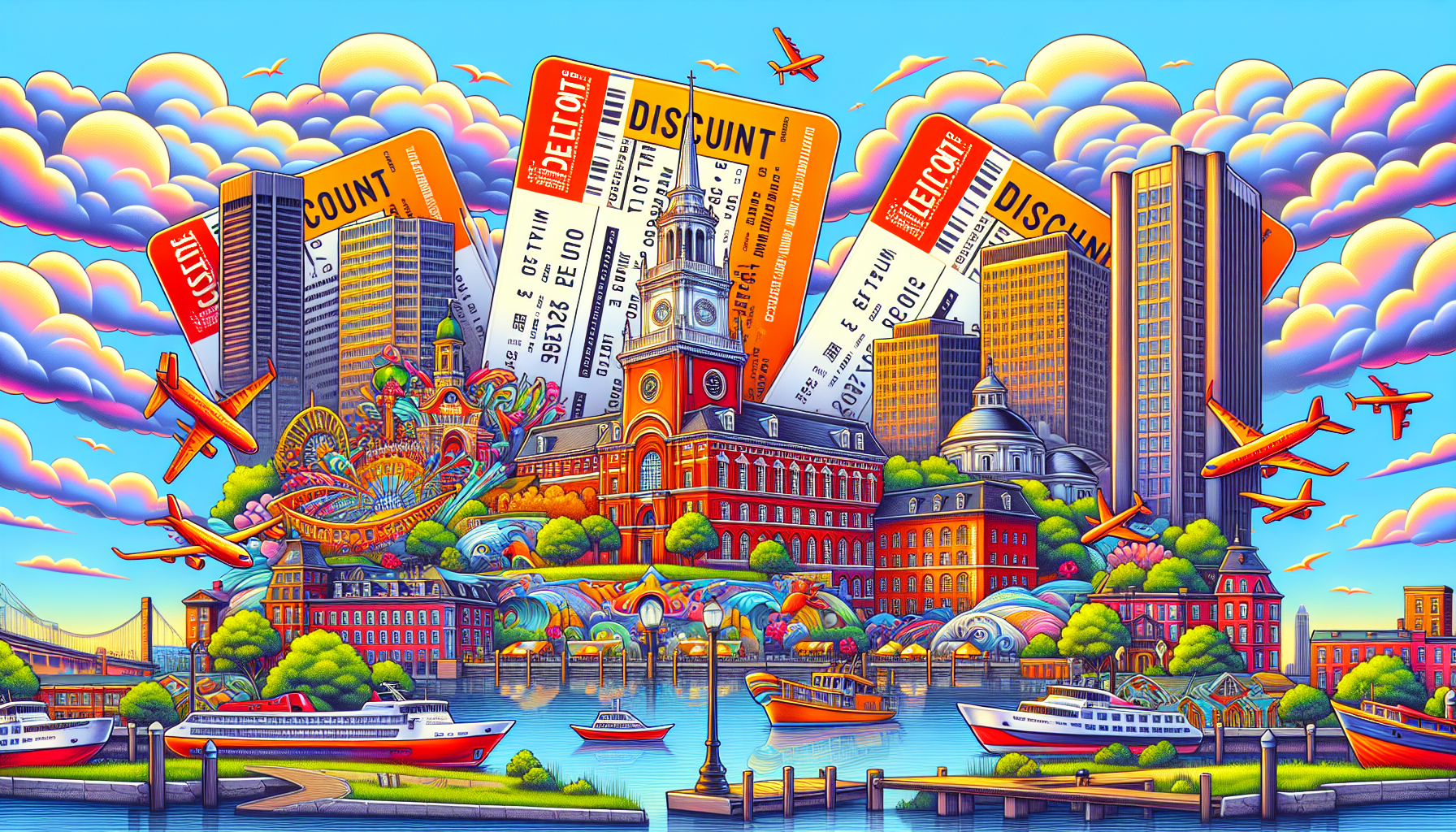 An artistic depiction of cheap flights from Boston to Baltimore.