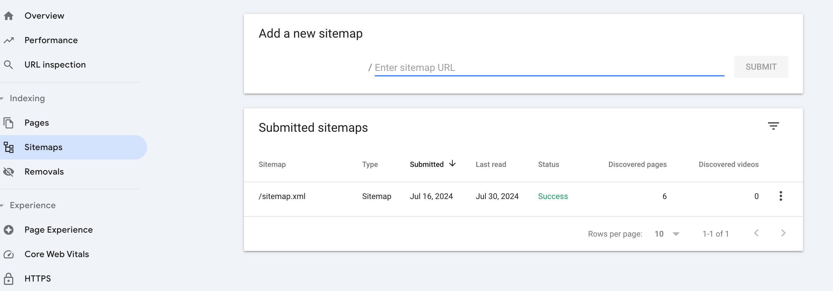 So sieht eine Sitemap.xml in Google Search Console aus