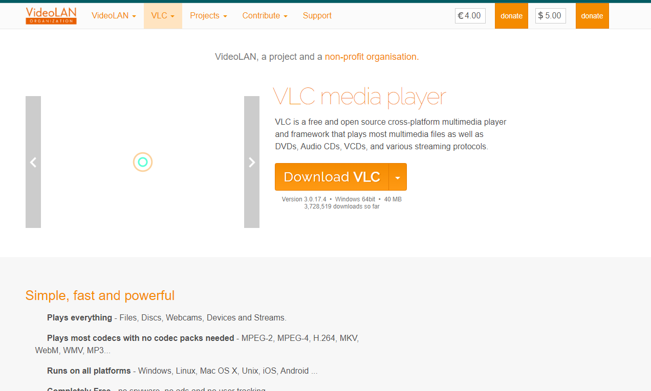 vlc home page