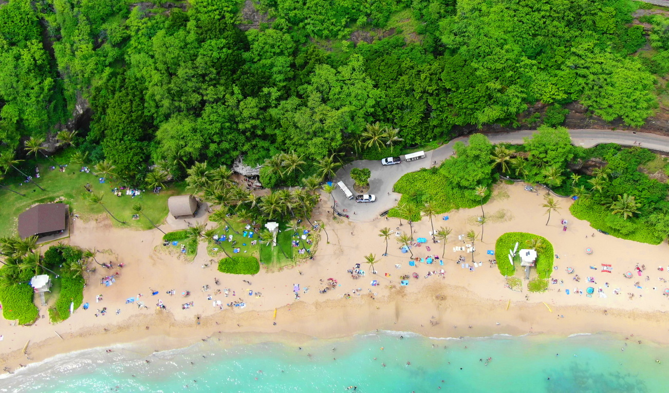 Aerial view of Hanauma Bay Nature Preserve in Oahu, Hawaii