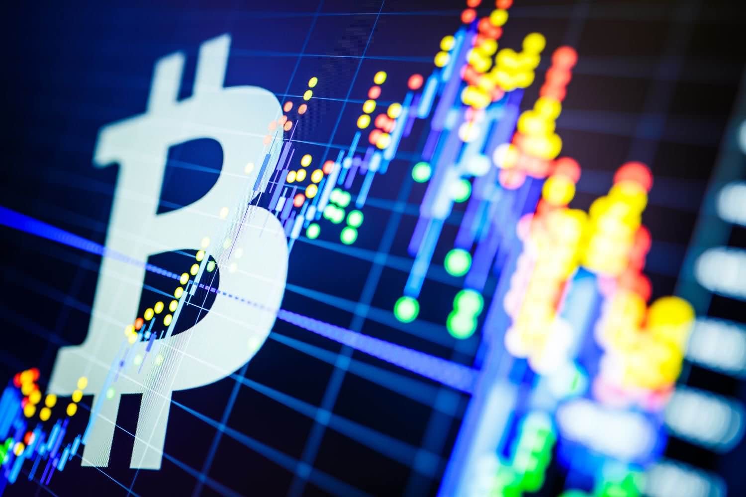 Loud, colorful Bitcoin image with graph in background