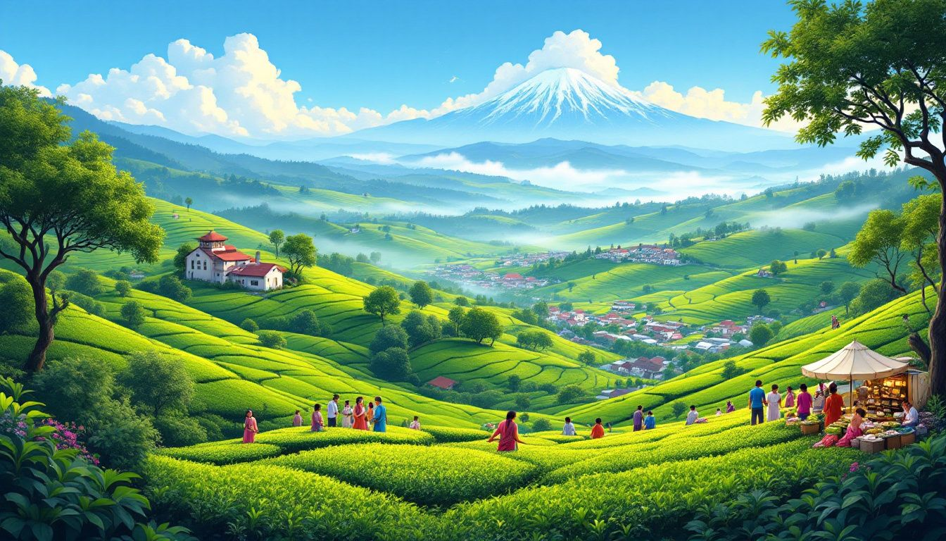 6c7c6a61 75a6 45c9 a77e b332e6a15154 A picturesque view of tea plantations in Assam, showcasing the tea business opportunities.