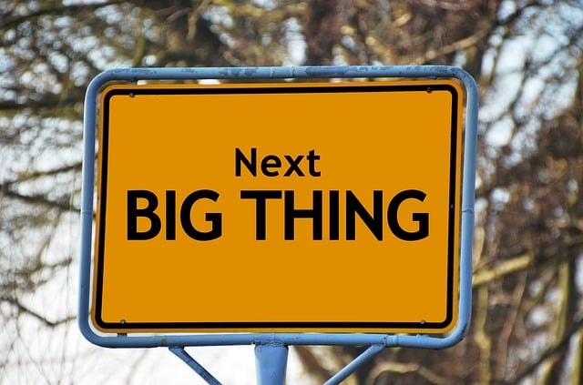 A sign that reads 'Next Big Thing' representing the idea of discovering writing opportunities.