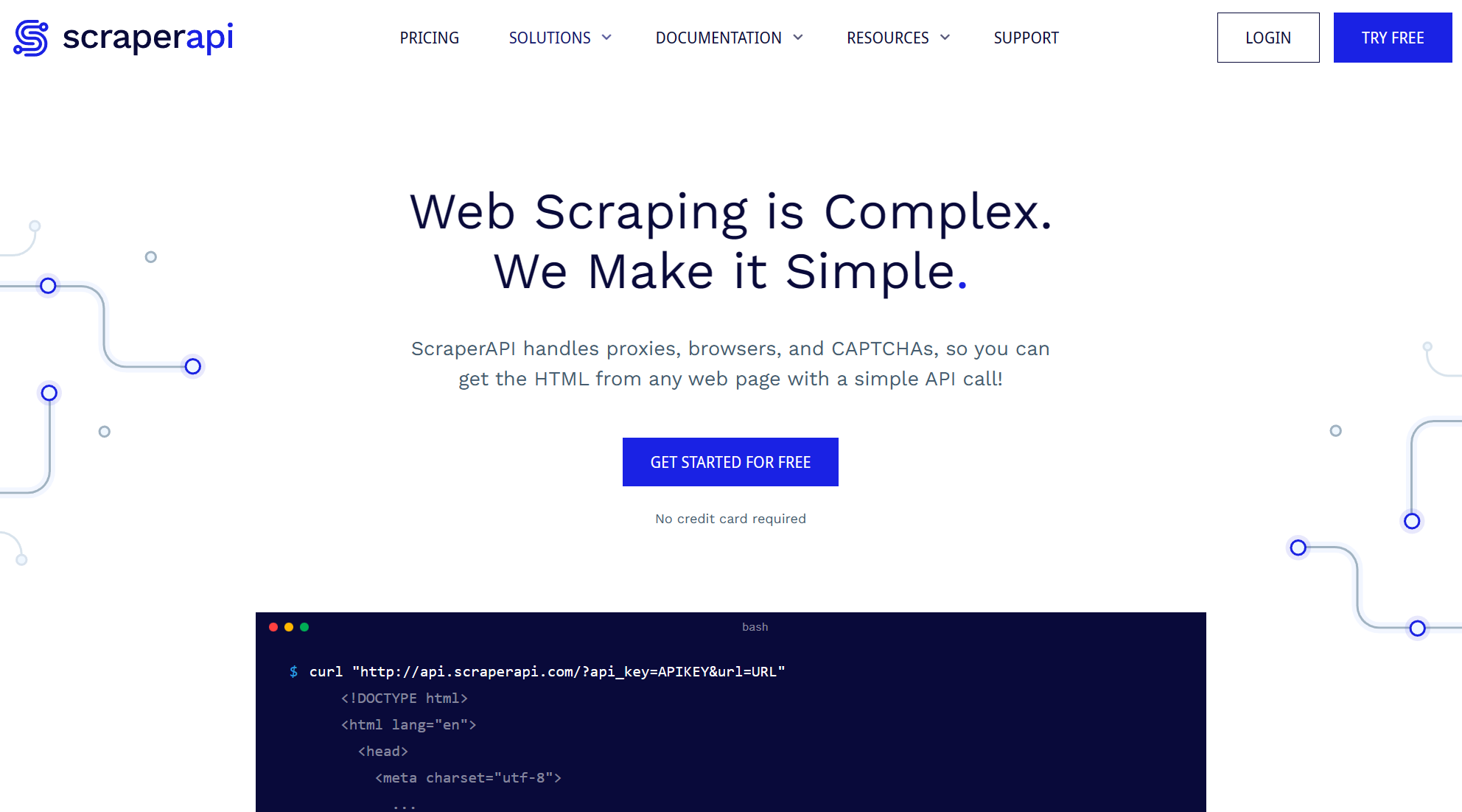 home page of the scraperapi