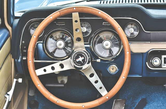 ford mustang, steering wheel, tachometer