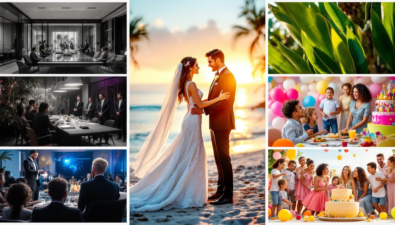 A collage of event photography services provided for various occasions.