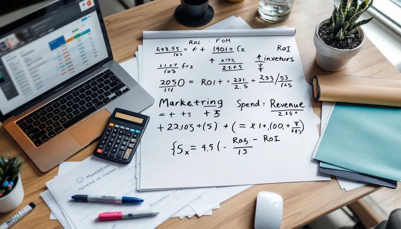 The image illustrates the concept of marketing investment as a crucial foundation for calculating ROI, highlighting various marketing campaigns and initiatives. It emphasizes the importance of measuring marketing performance and understanding the return on investment to drive growth and improve brand loyalty.