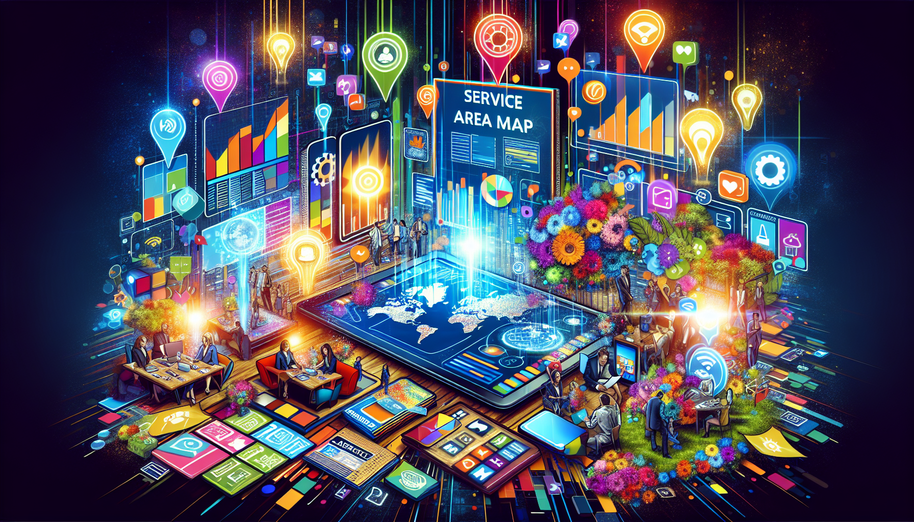 An illustration highlighting strategies for promoting service area maps to attract local customers.