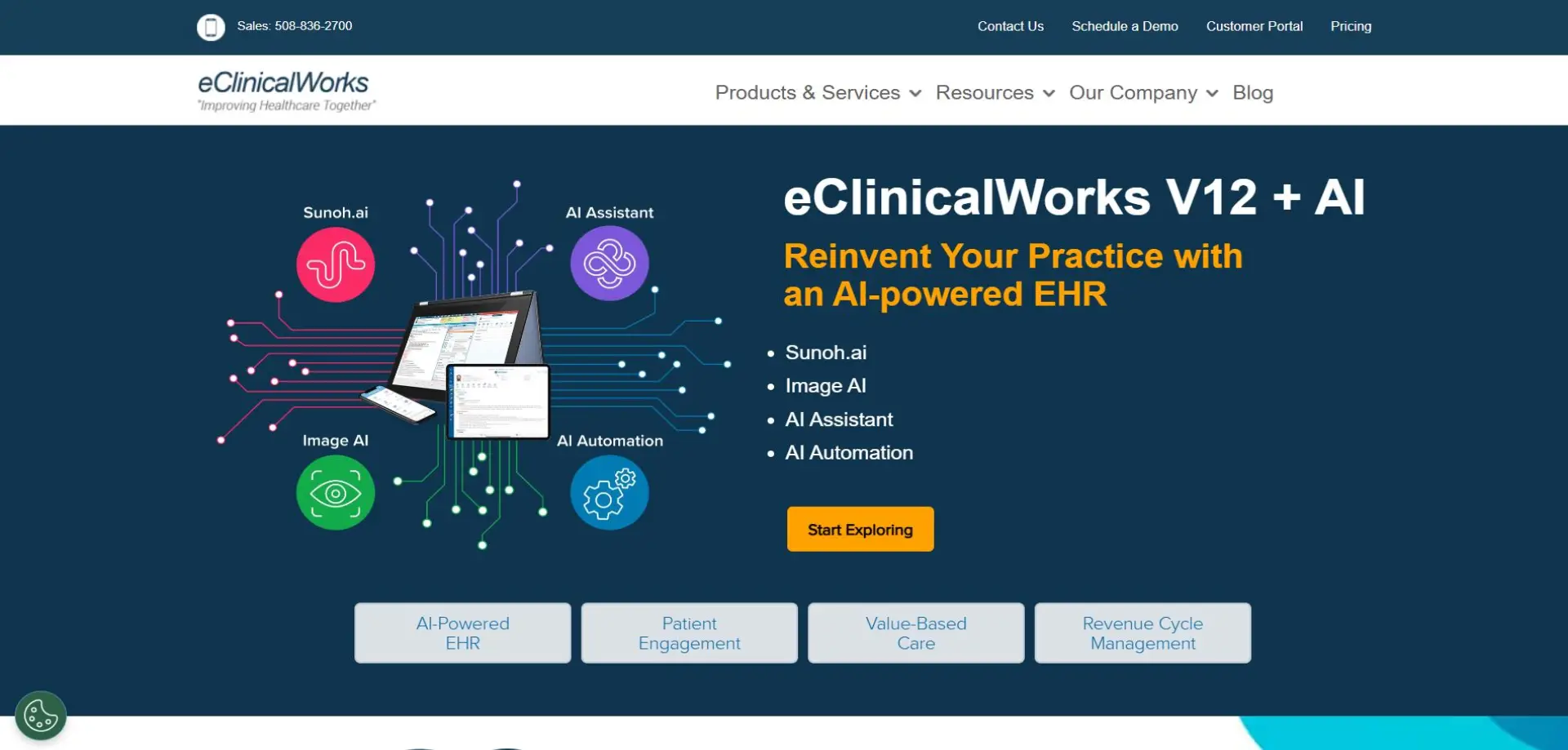 Homepage of eClinicalWorks website