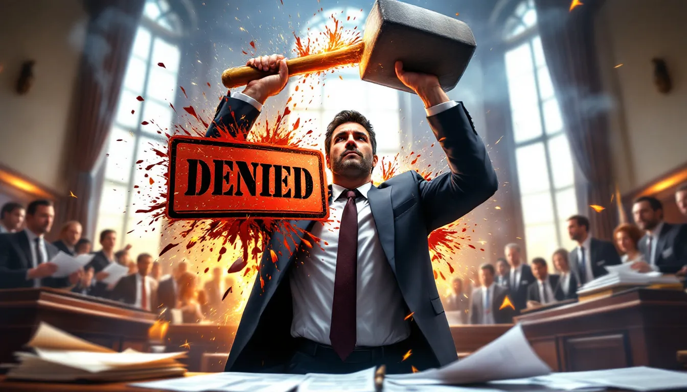 In the image, attorney Steve Johnston triumphantly wields a legal sledgehammer to break through a denied workers compensation claim, symbolizing his victory against the obstacles posed by workers compensation insurance companies. This powerful scene highlights the determination of Colorado workers compensation attorneys to secure rightful benefits for injured workers.