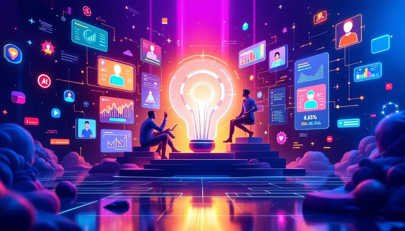 An illustration showing AI technology in recruitment, representing the hiring process.