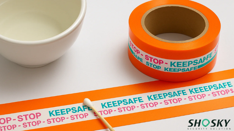 Orange Level-3 tamper evident tape from Shosky Security